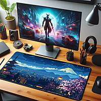 Sublimation Printed Pixel Art Desk Mat, Scenic Japanese City at Night Led Gaming  Mousepad Size (800 mm x 300 mm x 2 mm)