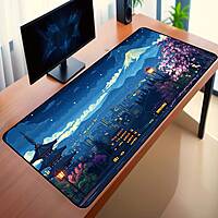 Sublimation Printed Pixel Art Desk Mat, Scenic Japanese City at Night Led Gaming  Mousepad Size (800 mm x 300 mm x 2 mm)