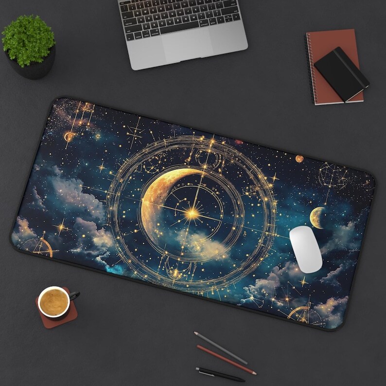 Sublimation Printed Imaginative Desk Pad with Zodiac Artwork, stellar Workspace Decor800mmx300mmx3mm Sublimation Printed Imaginative Desk Pad with Zodiac Artwork, stellar Workspace Decor800mmx300mmx3mm