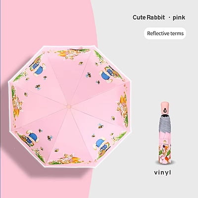 New automatic cartoon kids umbrella sunny umbrella three fold cartoon black rubber umbrella