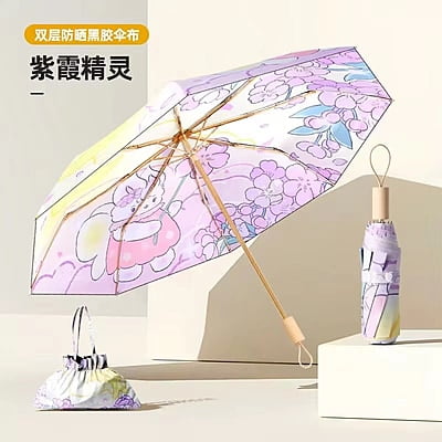 High Quality Three-Folding Manual 8 Bone Umbrella Flower Print Fabric Double-Layer Anti UV  Sunscreen and Rain Umbrella