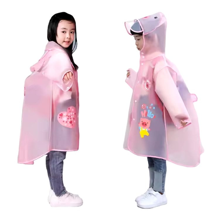 Custom Transparent EVA Hood Raincoat  Waterproof Cartoon Printed Outdoor Hiking