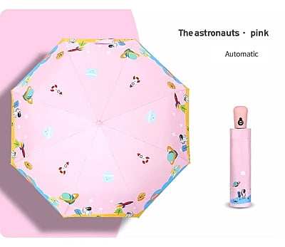 New automatic cartoon kids umbrella sunny umbrella three fold cartoon black rubber umbrella