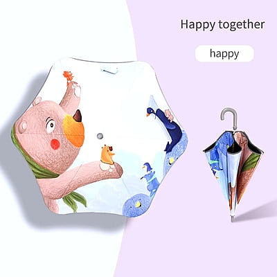 Cartoon Rounded Corner Kids Umbrella Custom made Student Curved Handle Children's Umbrella with Logo