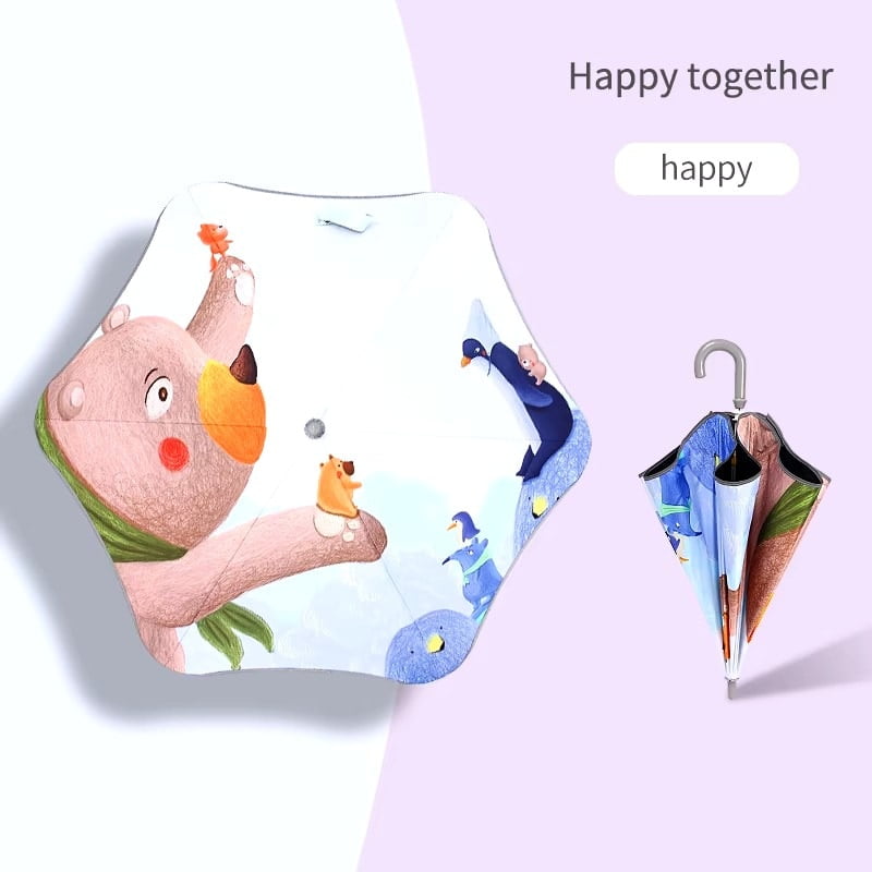 Cartoon Rounded Corner Kids Umbrella Custom made Student Curved Handle Children's Umbrella with Logo