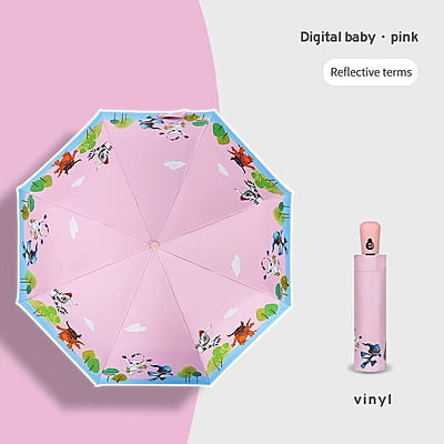 New automatic cartoon kids umbrella sunny umbrella three fold cartoon black rubber umbrella
