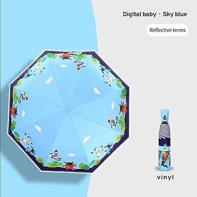 New automatic cartoon kids umbrella sunny umbrella three fold cartoon black rubber umbrella