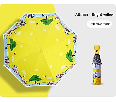 New automatic cartoon kids umbrella sunny umbrella three fold cartoon black rubber umbrella