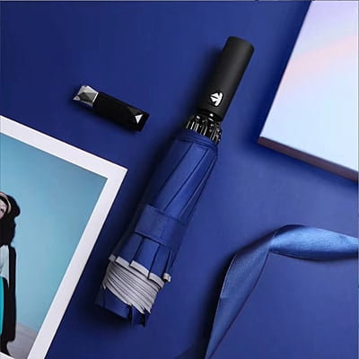 Fully Automatic Open Rotatable Led Light 3 Fold Car Reverse Umbrella Upward Car Umbrellas With Night Safety Reflective Strip