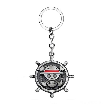 Anime Luffy One Piece Ship Wheel Skull Rotating Revolving Metal Keychain Key Chain for Car Bikes Key Ring
