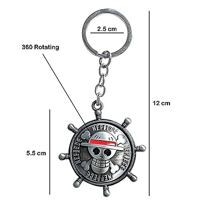 Anime Luffy One Piece Ship Wheel Skull Rotating Revolving Metal Keychain Key Chain for Car Bikes Key Ring