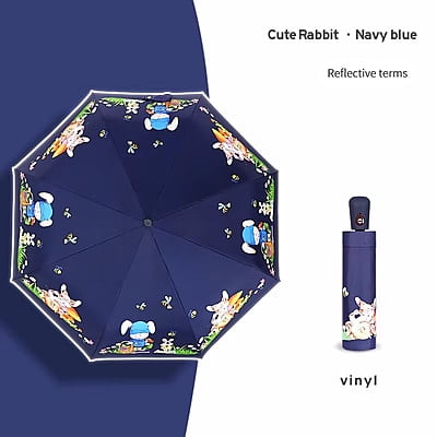 New automatic cartoon kids umbrella sunny umbrella three fold cartoon black rubber umbrella