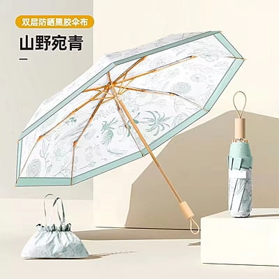 High Quality Three-Folding Manual 8 Bone Umbrella Flower Print Fabric Double-Layer Anti UV  Sunscreen and Rain Umbrella