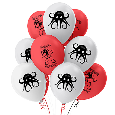 The Magic Balloons Store – Printed Squid Birthday Party Theme Decoration combo kits – Printed Combo Pack of 38 Pcs, foil 5 pcs Set,1 Happy Birthday banner, 2 Foil Curtains, 30 Balloons-181590