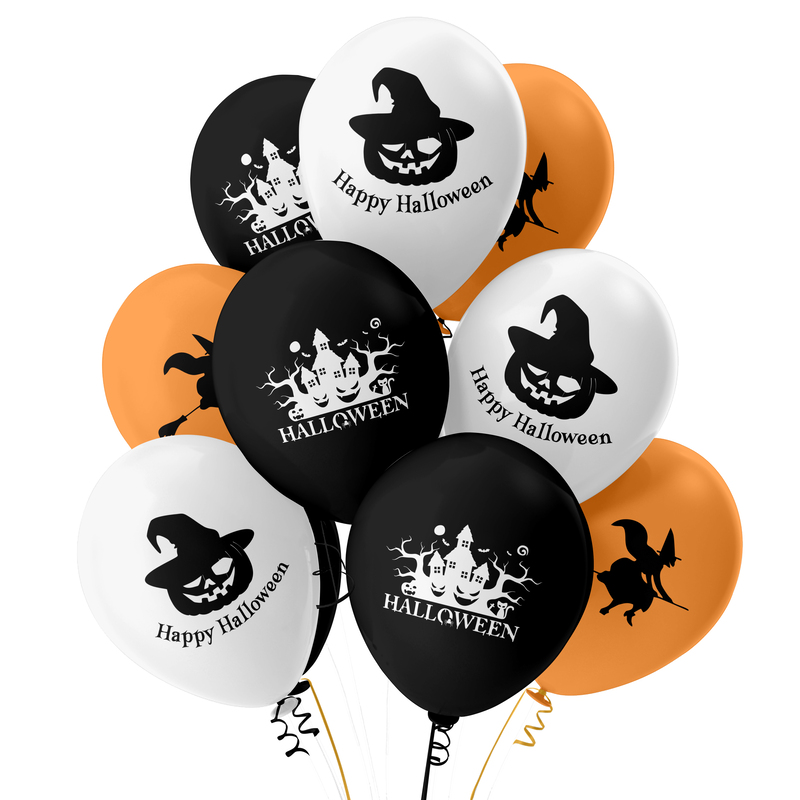 The Magic Balloons Store –Halloween theme decorations party supplies -Halloween theme Party Customized Decoration Balloons latex, Pack of 30 Multicolour Gold, Black, and White Balloons-181479