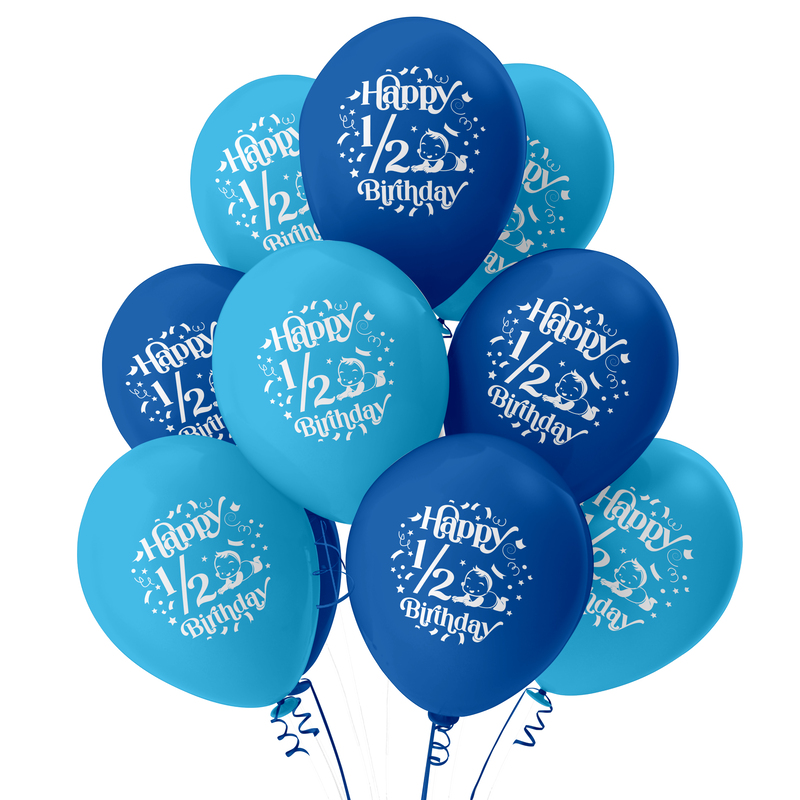 The Magic Balloons -Blue and Silver Half Birthday Latex Balloons (Pack of 10)