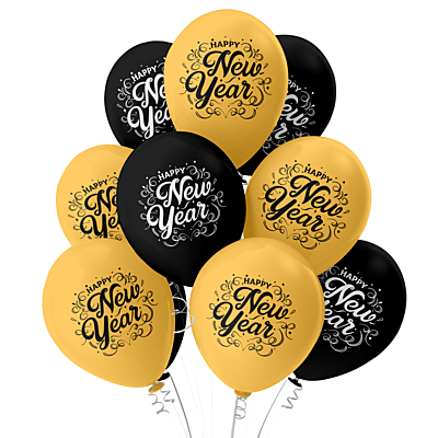 The Magic Balloons -Customized Happy New Year Latex Balloons New Year balloons  Pack of 30pcs Black and Golden Balloons For New Year's Eve.