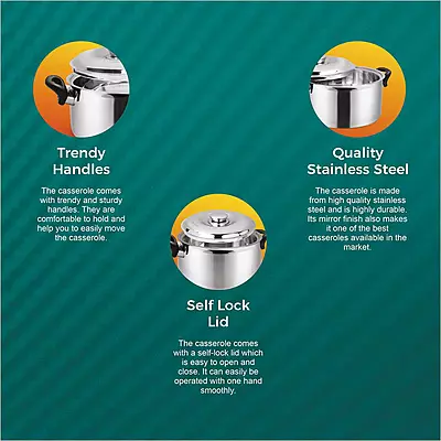 Signora ware Hot Delight Casserole With Handle ,Steel Lid, 2.1 Liter