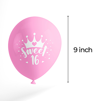 The Magic Balloons Store Sweet 16 Balloons printed balloons for decorations Sweet 16 pre-printed latex balloons with pink and white party balloons - Pack of 30 pcs