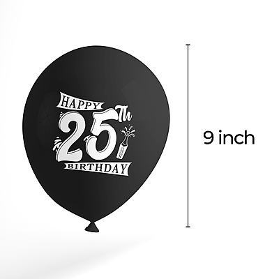 The Magic Balloons- Happy 25th Birthday Balloons Latex Balloons For 25th Birthday Party Pack of 30pcs Red, Sliver, and Black Balloons Party Supplier For Men and Women