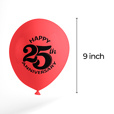 The Magic Balloons Store- Happy 25th Anniversary Party Balloons 25th anniversary printed latex balloons 25 Anniversary decorations Red and Silver balloons Pack of 30