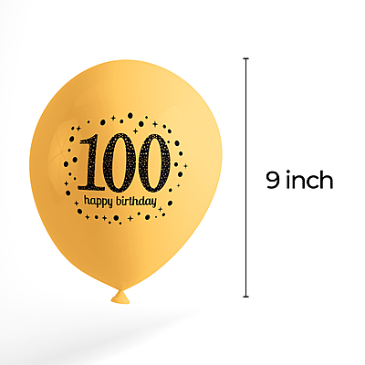 The Magic Balloons- Happy 100th Birthday decoration kit combo 49 pcs Black Golden & silver 30 pcs rubber balloons, Happy Birthday foil banner with 100 Number foil, 2pcs Golden foil Curtain & air-pump