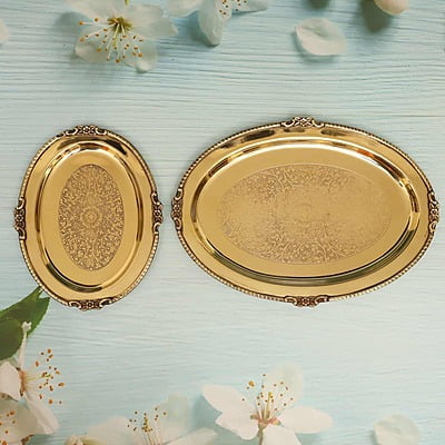 Brass Decorative Oval Shape Embossed Plate / Tray in Sizes Brass Decorative Oval Shape Embossed Plate / Tray in Sizes