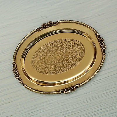 Brass Decorative Oval Shape Embossed Plate / Tray in Sizes Brass Decorative Oval Shape Embossed Plate / Tray in Sizes