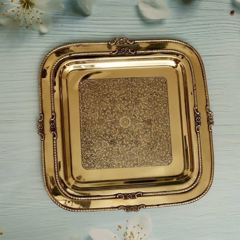 Brass Decorative Square Shape Embossed Plate / Tray in Sizes