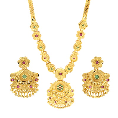 Gold tone green and red flower necklace Gold tone green and red flower necklace