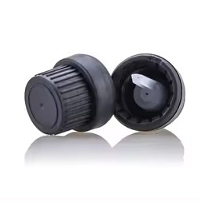 18 mm Plastic Black Seal Cap with Inner Clear Dropper Serum - THICK