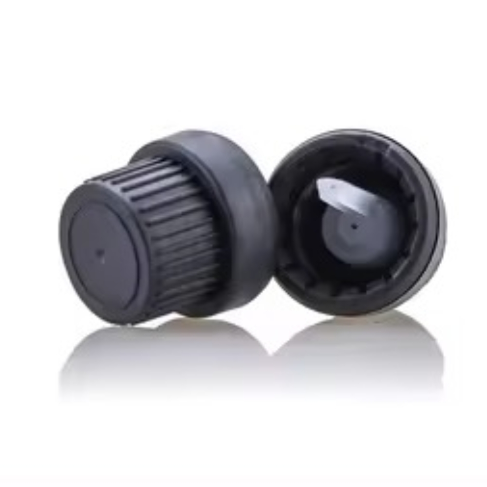 18 mm Plastic Black Seal Cap with Inner Clear Dropper Serum - THICK