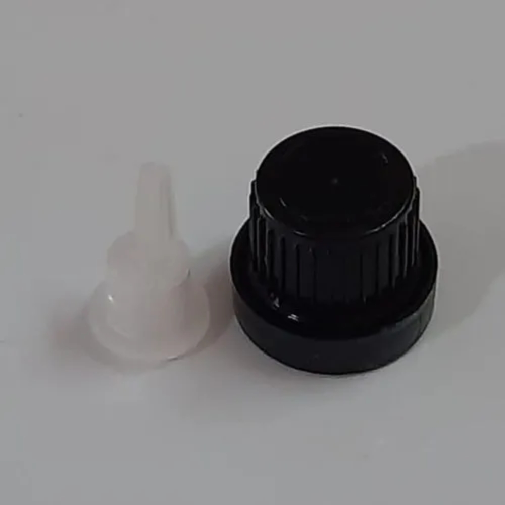 18 mm Plastic Black Seal Cap with Inner Clear Dropper Serum - THICK