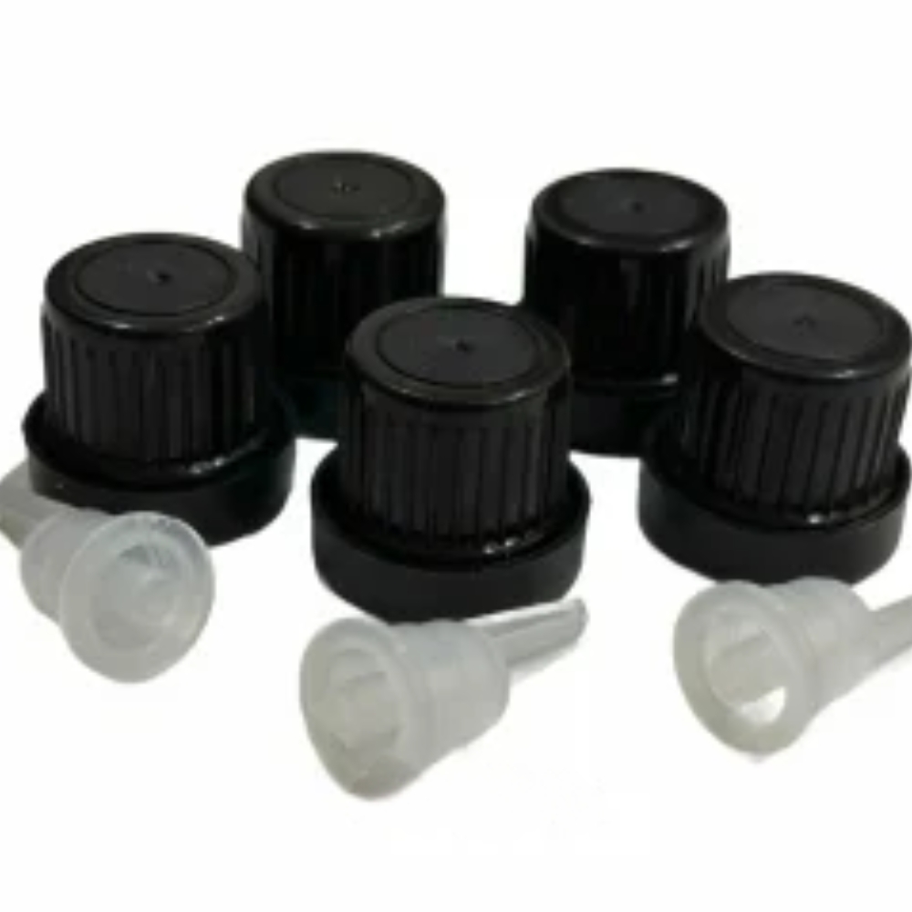 18 mm Plastic Black Seal Cap with Inner Clear Dropper Serum - THICK