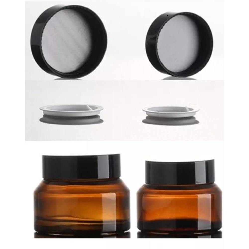 Slant AMBER Glass Jar 50ml BLACK CAP Slant AMBER Glass Jar 50ml BLACK CAP