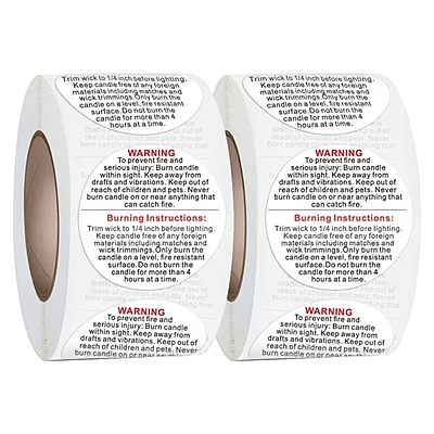 Candle Accessory - Warning Sticker 1 inch (1 Roll of 500 Stickers)