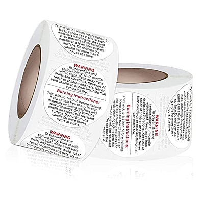 Candle Accessory - Warning Sticker 1 inch (1 Roll of 500 Stickers)