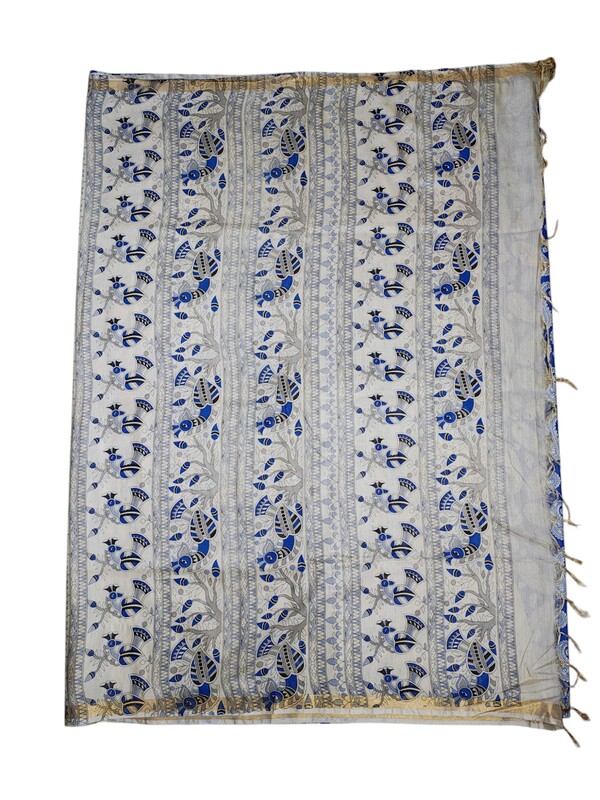 Blue Kalamkari Cotton Silk Saree with Unstitched Blouse