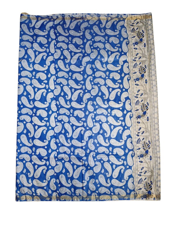 Blue Kalamkari Cotton Silk Saree with Unstitched Blouse