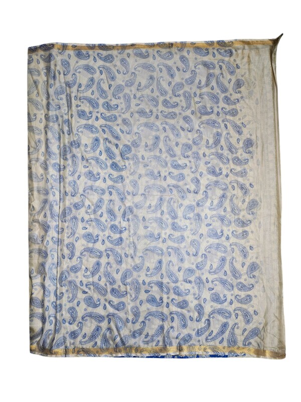 Blue Kalamkari Cotton Silk Saree with Unstitched Blouse