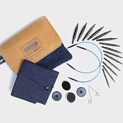 KnitPro Denim Indigo Wood Mini Interchangeable  Needle Set 5cm/2"-20645