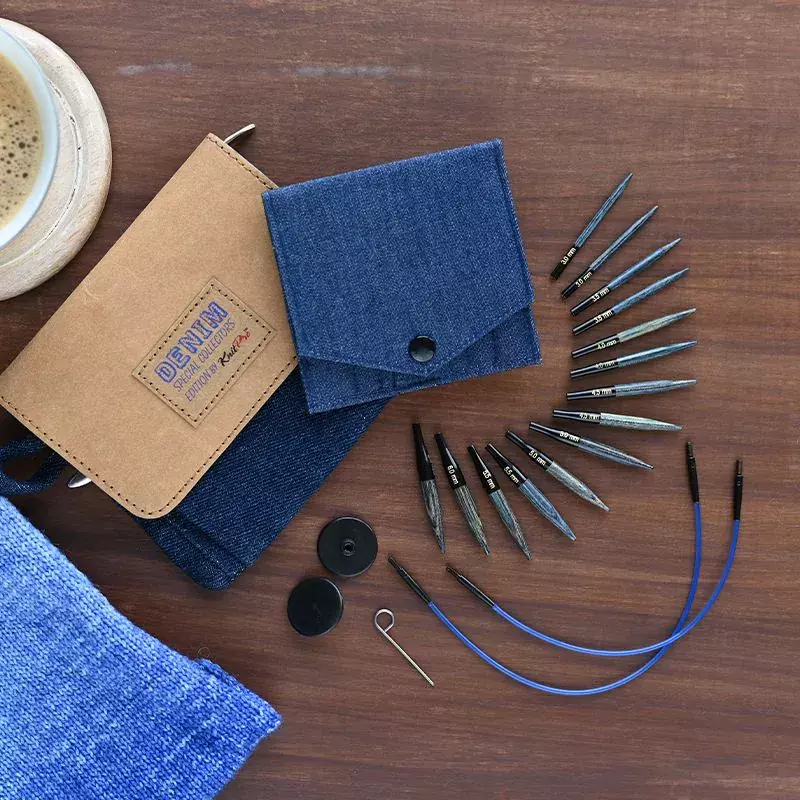 KnitPro Denim Indigo Wood Mini Interchangeable  Needle Set 5cm/2"-20645