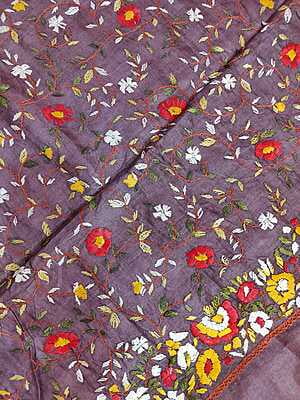 Jamun color hand crafted Parsi embroidery on pure desi Tassar Jamun color hand crafted Parsi embroidery on pure desi Tassar
