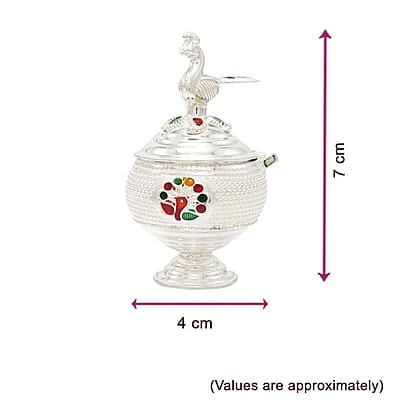 Silver Peacock Kumkum chimizh/Holder