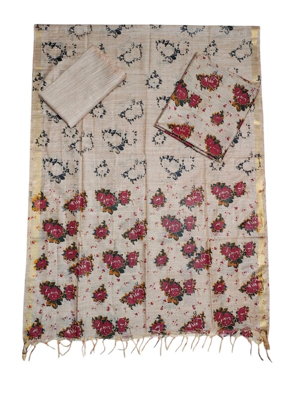 Maroon & Beige Kalamkari Unstitched Salwar Suit Dress Material with Dupatta