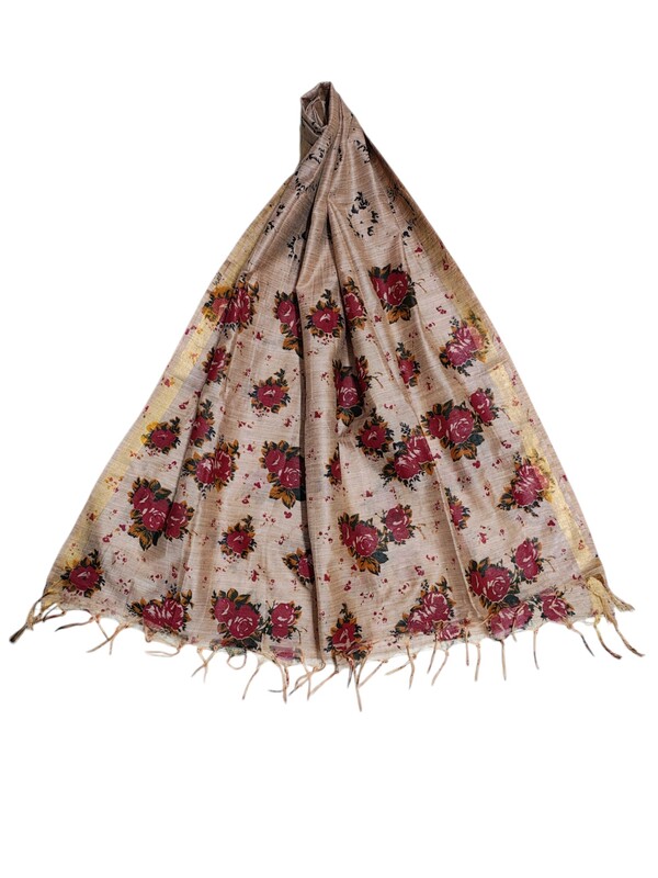 Maroon & Beige Kalamkari Unstitched Salwar Suit Dress Material with Dupatta