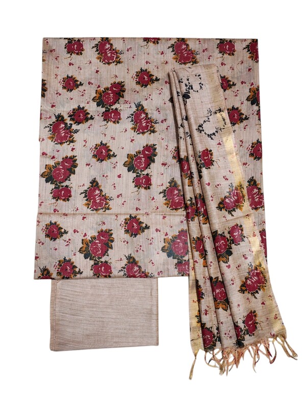 Maroon & Beige Kalamkari Unstitched Salwar Suit Dress Material with Dupatta