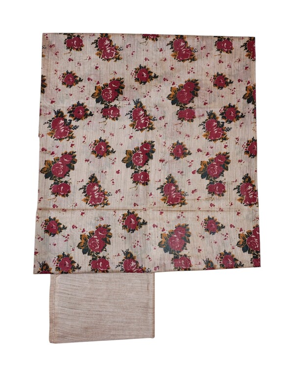 Maroon & Beige Kalamkari Unstitched Salwar Suit Dress Material with Dupatta