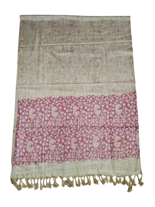 Pink & Golden Madhubani Print Cotton Silk Dupatta for Women