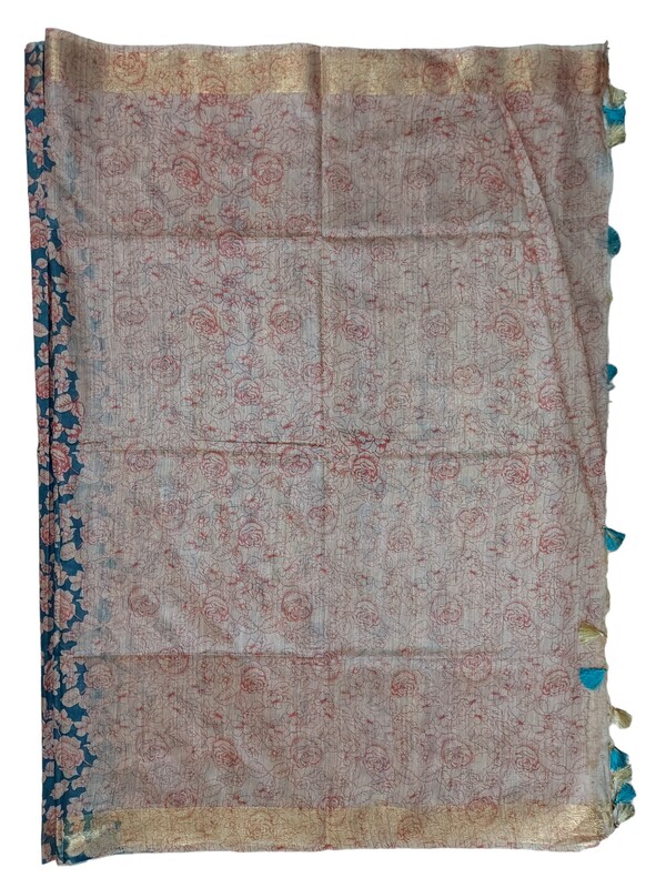 Red & Gold Kalamkari Print Saree with Running Blouse